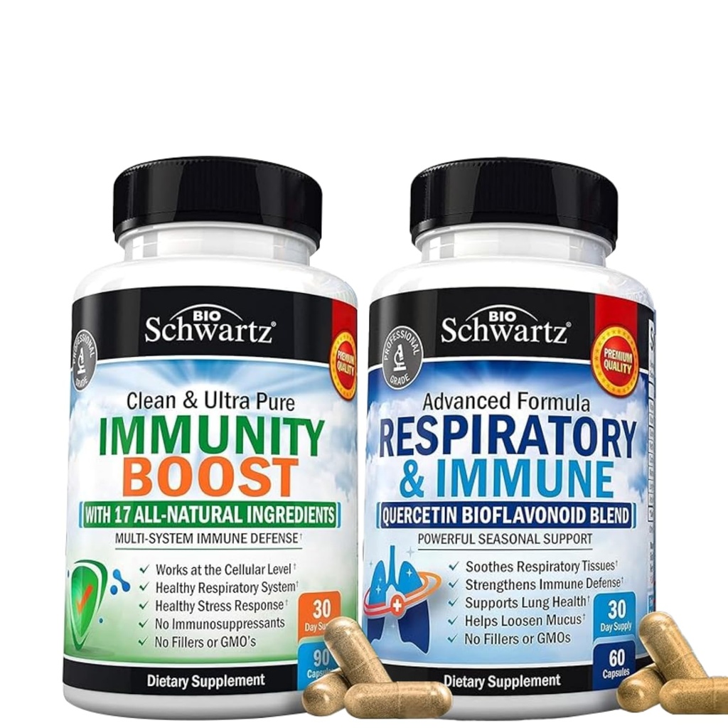 BioSchwartz Respiratory & Immune Lung Support Supplemento con Quercetin (1 Mese di Alimentazione) Plus 17 in 1 Integratore di Supporto Immune con Antiossidanti (1 Mese di Alimentazione)