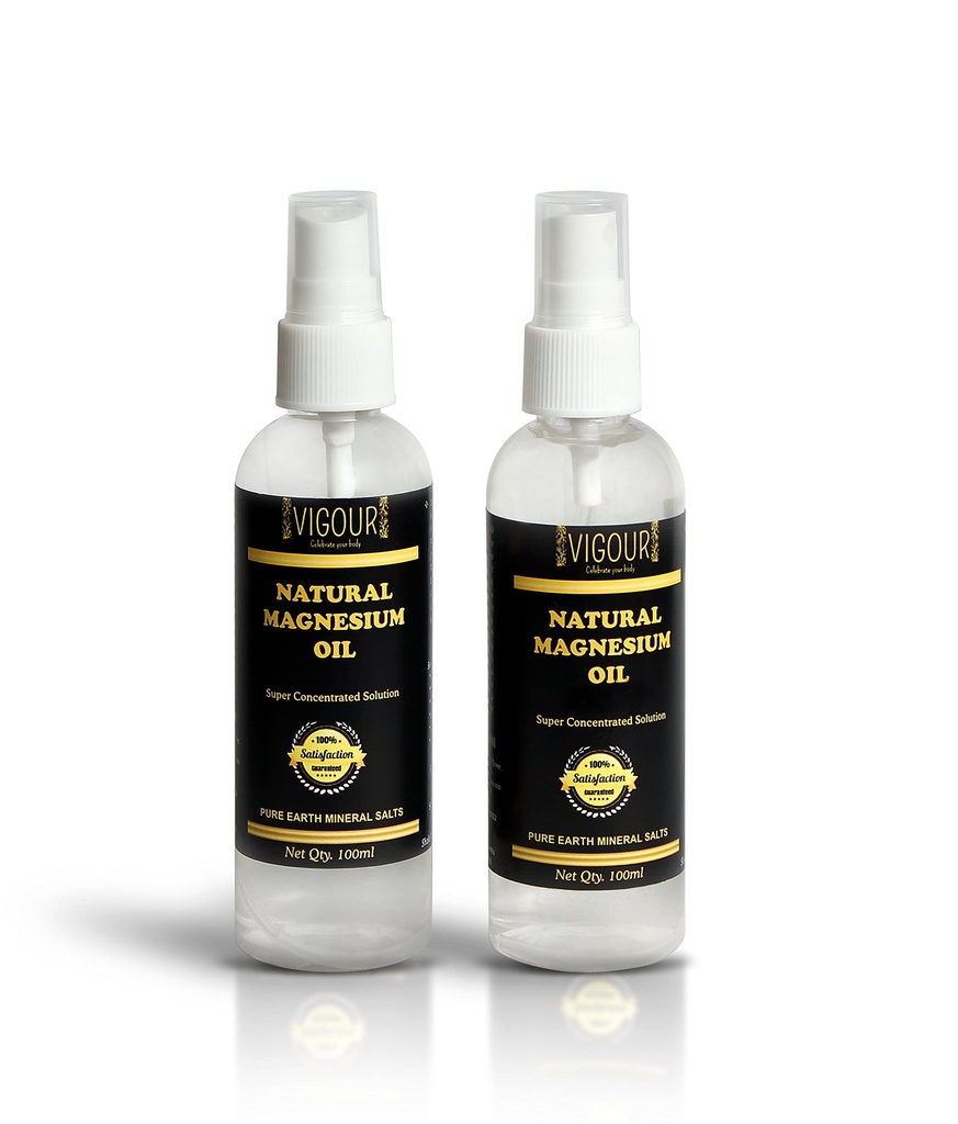 Vigour Pure Magnesium Oil Concentrated for Joint Pain and Massage | Spray Pump Bottle - Plain, 100 ml (Pack of 2)