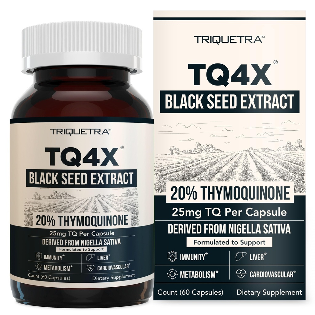 20% Thymoquinone Estratto di olio di semi neri - TQ-Advanced 4X®: Potente Concentrazione di Thymoquinone Disponibile - 60:1 Concentrato da Nigella Sativa, Forma cruda, Vegan, Bottiglia di vetro (60 capsule)