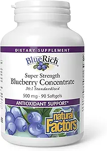 BlueRich von natürlichen Faktoren, Super Strength Blueberry Konzentrat, Antioxidans Unterstützung für allgemeine gute Gesundheit, 90 Softgels