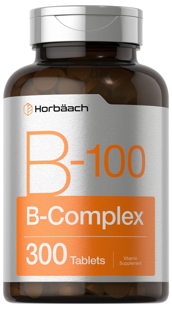 Horbäach Vitamin B-100 Complex | 100% des täglichen Wertes | 300 Tabletten | Vegetarisch, Non-GMO und Glutenfreie Ergänzung