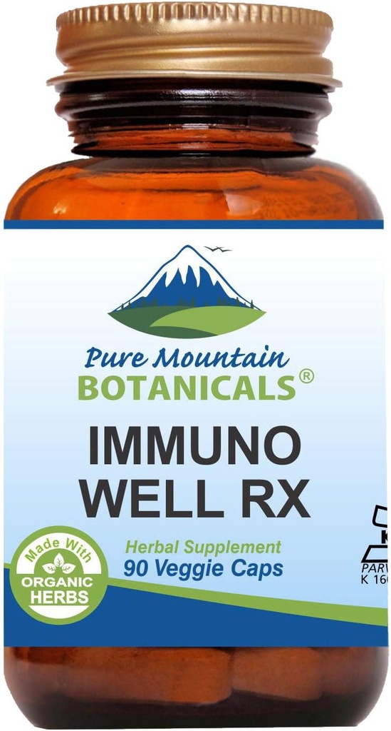 Pure Mountain Botanicals Immun Well RX - Kosher Caps mit Bio Astragalus Echinacea Knoblauch Maitake Shiitake Pilze Honeysuckle & Beta Glucan