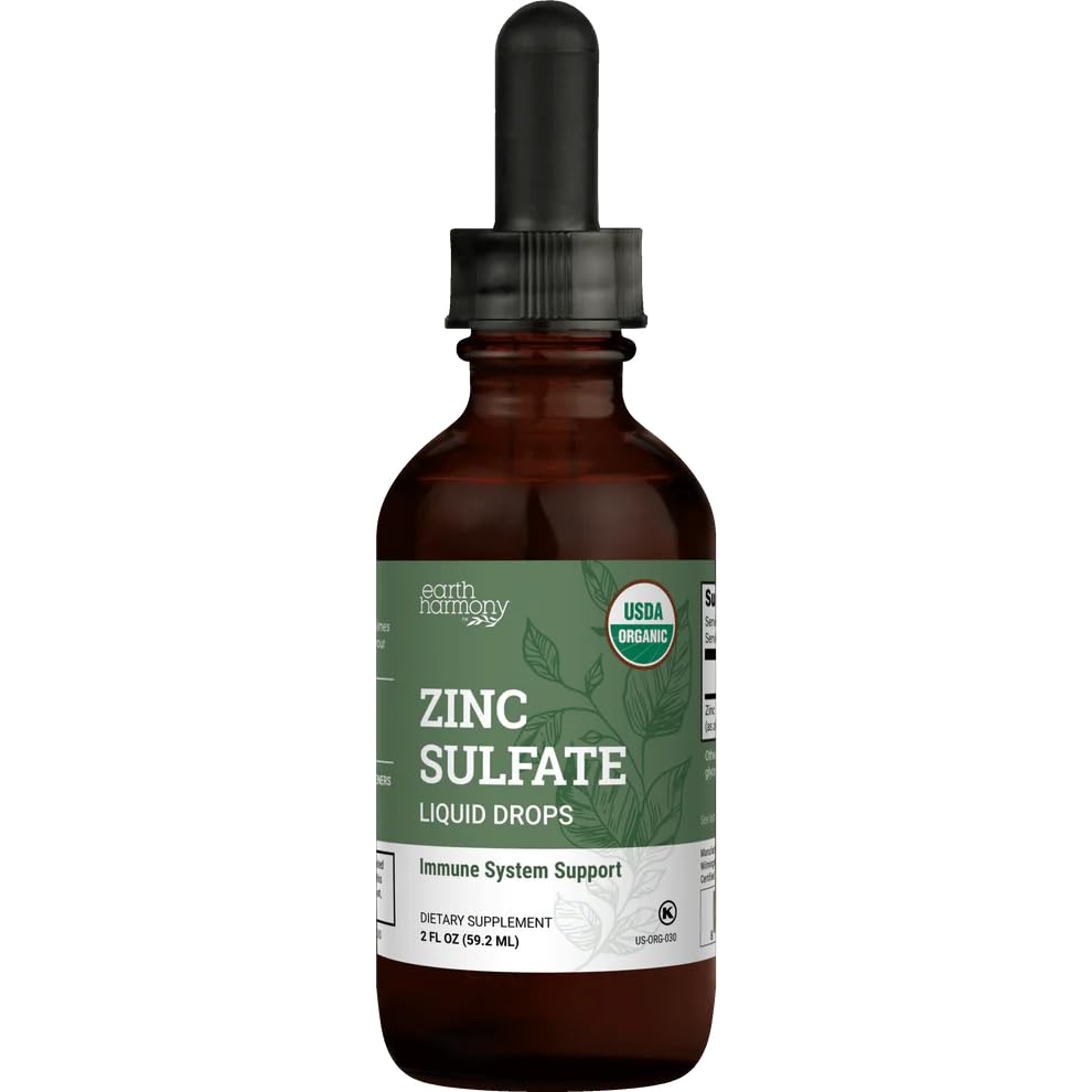 Solfato di zinco liquido organico - Integratori di zinco puro per la salute della pelle, la funzione del sistema immunitario e la crescita normale delle cellule negli uomini adulti e nelle donne - Non-GMO, Vegan 7.5mg - 2 Fl Oz