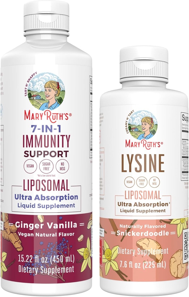 MaryRuth Organics Lysine Liposomal (Snickerdoodle) & Immunity (Ginger Vanilla) | Clean Label Project Verified® | Vitamine per il supporto immunitario & Beauty | Vegan, Non OGM, Gluten Free
