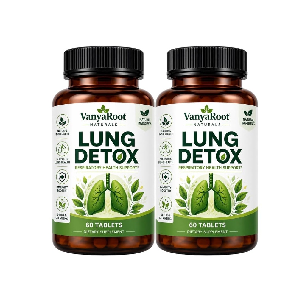 VanyaRoot Naturals Lung Detox Tablets 60 Count | फेफड़ों की सेहत के लिए सपोर्ट | Respiratory Health Support | Natural Ingredients | Immunity Booster & Lung Wellness Supplement (Pack of 2)