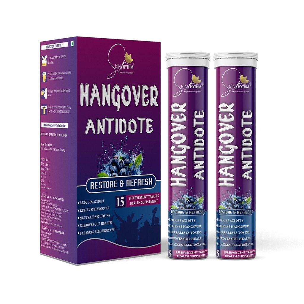 SKINRHYTHM-Hangover Relief Effervescent Tablets – After Party & Nightout Cure Pack of 3
