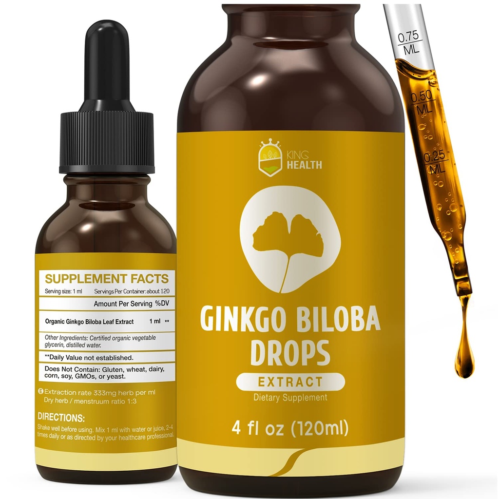 Bio Ginkgo Biloba Extrakt flüssige Ergänzungen, Gehirn & Fokus Unterstützung, 98% Absorption, Vegan, Non-GMO, Alkohol & Gluten frei - 4 Fl Oz