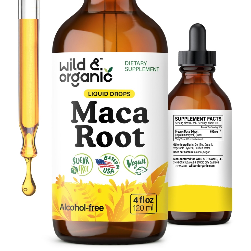 Wild & Organic Maca Root Liquid Drops für Männer und Frauen - Peruvian Maca Tincture for Overall Support - Vegan, Zucker & Alkoholfreie Ergänzung - 4 fl oz