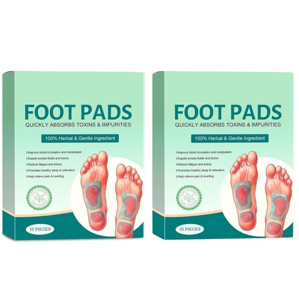 Herbal Foot Pads with Bamboo Vinegar, Natural Sleep Aid and Pain Relief, Detoxification, 20 Pieces, Pack of 2