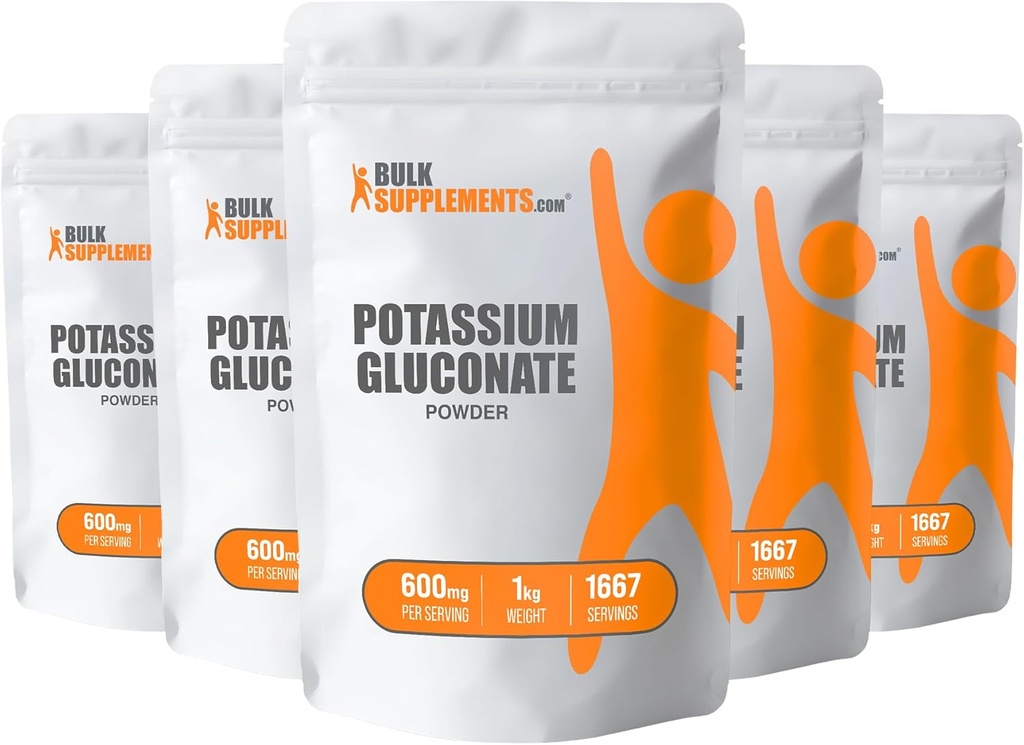BulkSupplements.com Potassium Gluconate Powder - Potassium Supplement, Mineral Supplement - Gluten Free, 600mg per Serving, 5kg (11 lbs) (Pack of 5)