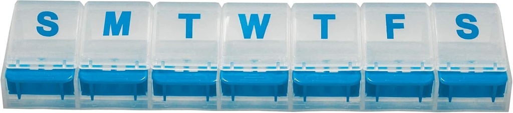 Rehabilitation Advantage Weekly Pill Organizer – 7-Day Push Button Pill Box con grandi scomparti, Easy Open Design per i farmaci e le vitamine. Viaggi e uso quotidiano