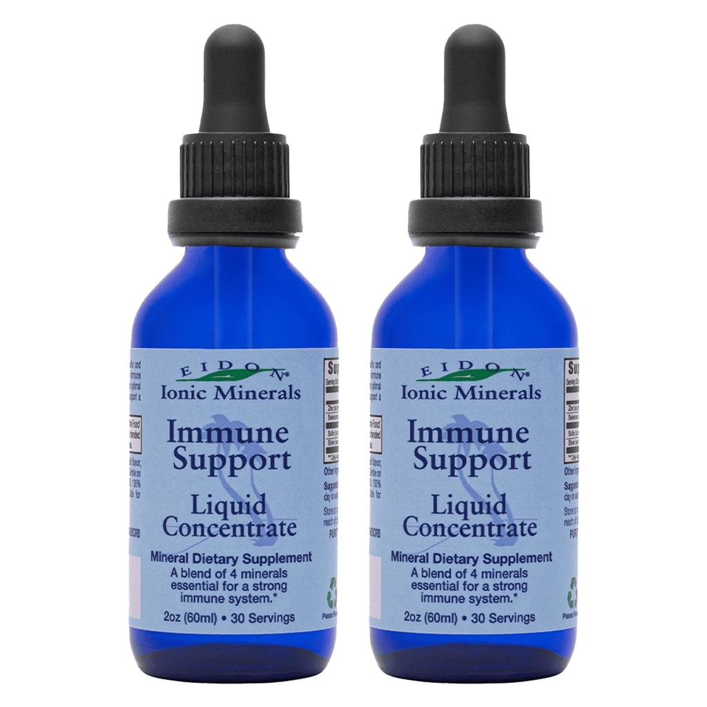 Eidon Ionic Minerals Immune Supplément de support Concentrate liquide - Gouttes minérales avec Zinc, Sélénium, Support et Entretien du système immunitaire, Biodisponible, Pas de conservateurs - 2 oz (paquet de 2)