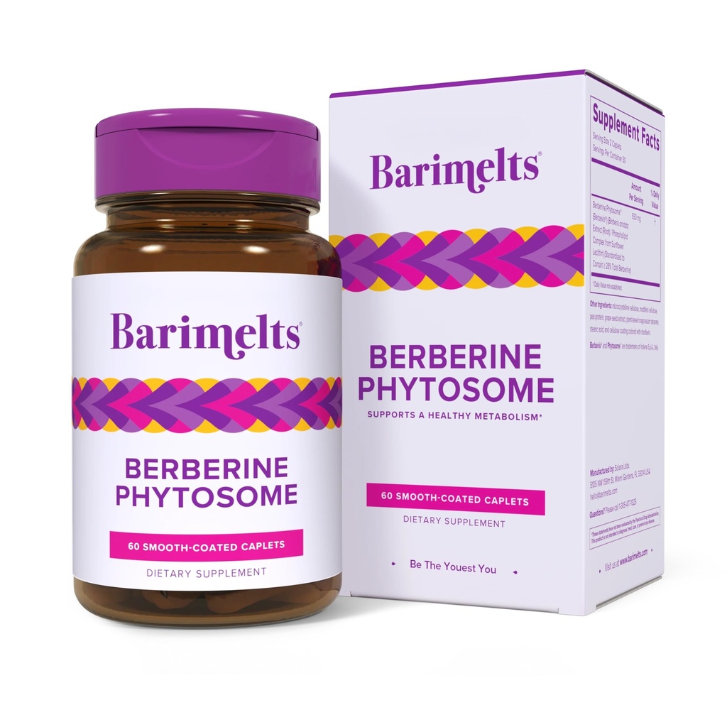 Barimelts Phytosome berbérique 550mg pour les utilisateurs de GLP-1 et les patients bariatriques - Soutien au métabolisme - 60 Caplets enrobés lisses (1-Mois)