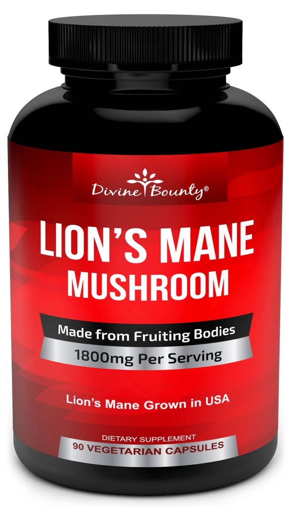 Capsules organiques de champignons Lions Mane - 1800mg Supplément de champignons Lions Mane le plus fort - Poudre d'extrait de mane Lions non-OGM - Supplément Cerveau Nootropique - Soutien Cerveau et Immune - 90 capsules végétariennes