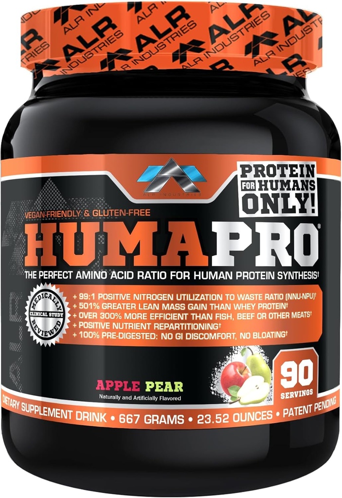 Humapro | Amino Acids Protein Matrix for Humans | 99% Utilization for Lean Muscle | Vegan, Gluten Free | 667g / 90 Servings (Apple Pear)