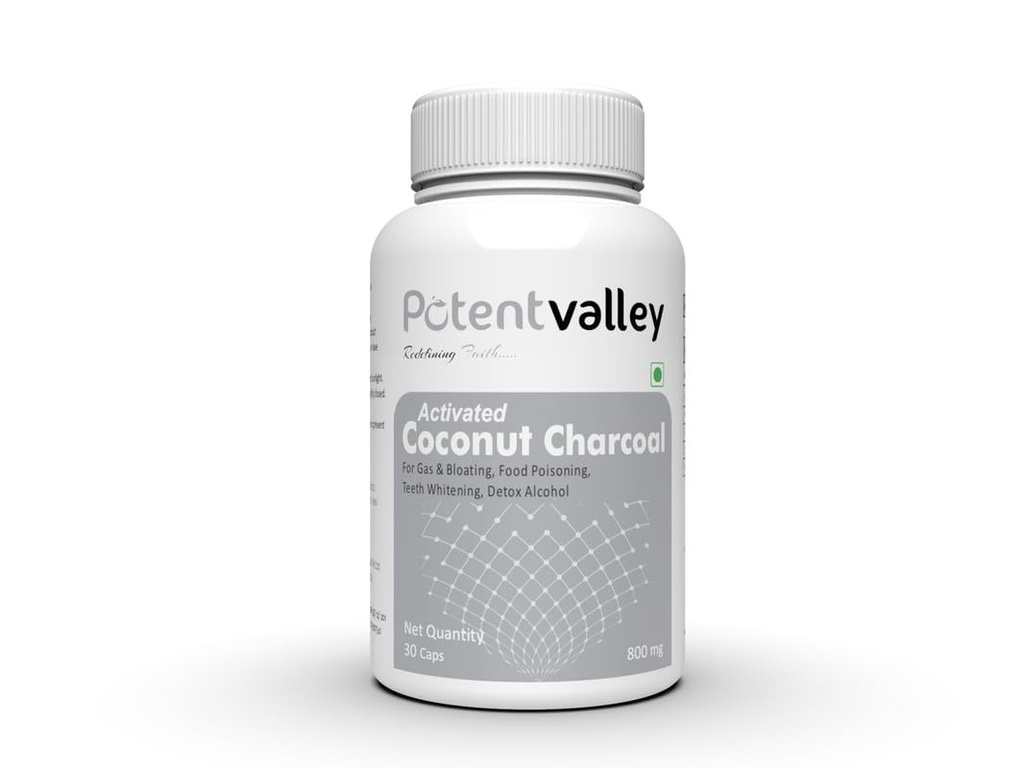 Coconut Charcoal Tablets - Natural Activated Charcoal for Detoxification,Support Gas Relief, and Digestive Comfort - 60 Tablets 500MG