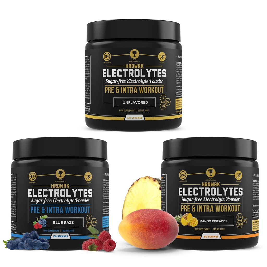 MMA Nutrition HRDWRK - 100 Servierungen Keto Elektrolyte Pulver Hydration Sugar Free - Elektrolyt-Pulver zu erhöhen Ausdauer & Reduzieren Fett mit Elektrolyten Ergänzung Set von 3