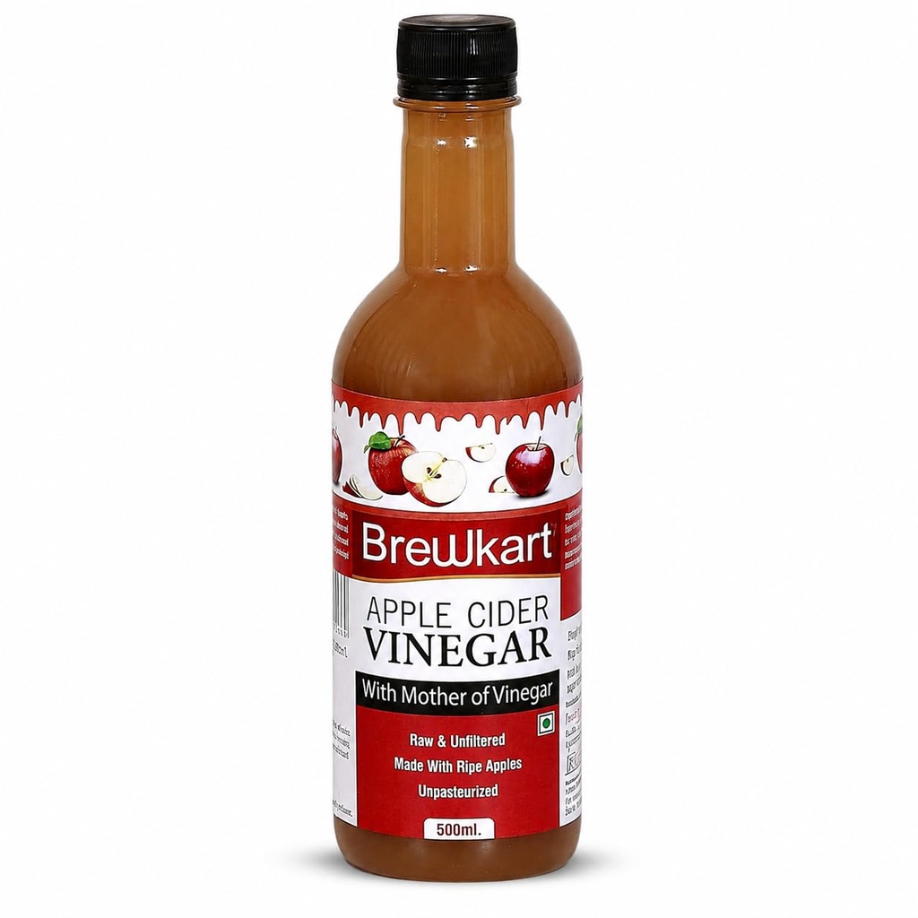 Brewkart Natural Apple Cider Vinegar With Mother 500ml Raw, Unfiltered, UnRefined