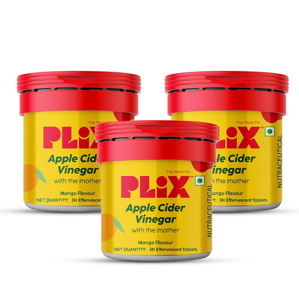 PLIX - THE PLANT FIX Apple Cider Vinegar Effervescent Mini | Vitamin B6 & B12 | Pack of 3 (Mango), 9 Tablets | No Added Sugar | Easy to Carry & Consume