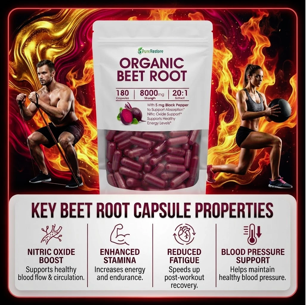 Beet Root Capsules 180 8000 mg Strength 20:1, Nitric Oxide Circulation Support