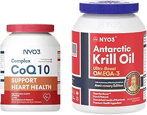 NYO3 Coq10 120mg Soutien Coeur et Huile de Krill 1000mg Softgels Bundle