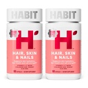 Habit Hair, Skin & Nails Supplement 2 Pack (120 capsule) - Nuovo look, Supporta l'idratazione della pelle, Hair & Nail Strength, Biotin 2000mcg, Vitamina A & C, Acido ialuronico, Rosehip, Vegan, Non OGM
