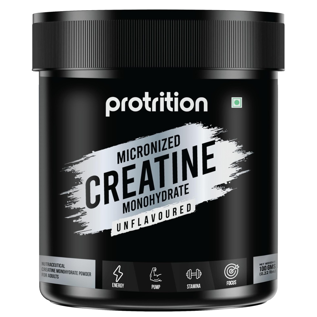 Micronized Creatine Monohydrate Powder | Unflavoured - 100g (Servings)| 3g of 100% Creatine Monohydrate Per Serve | Pre-workout Supplement for Athletic Performance, Power & Strength