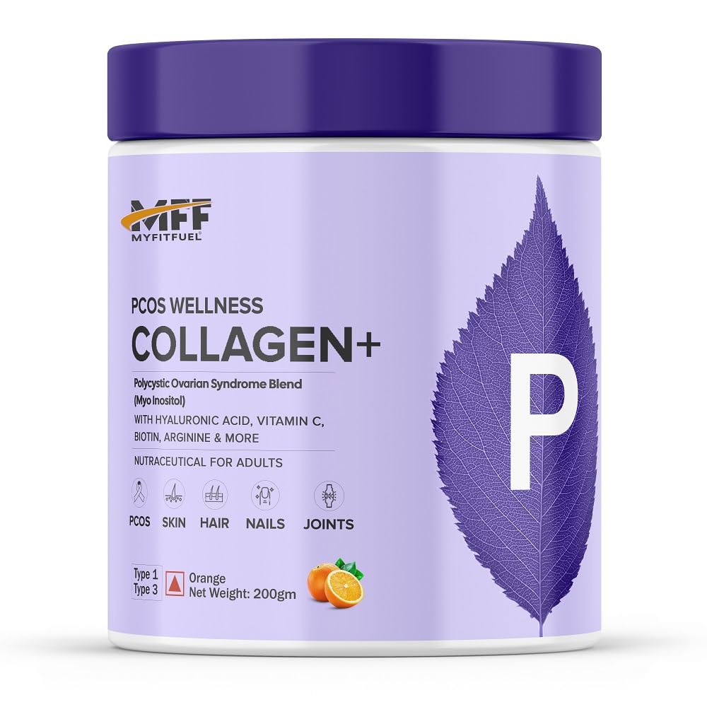 MyFitFuel PCOS Wellness Collagen Peptides, 40:1 Myo Inositol to D Chiro Inositol, Hyaluronic Acid, Biotin, Vit. C, B, D, Zinc &More (200g Orange). PCOS Supplement Powder, PCOS Balance Supplement