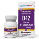 Überlegene Quelle Kein Schuß Vitamin B-12 Cyanocobalamin 1000 mcg, B-6, Folsäure 400 mcg - Unterstützung Brain & Heart Health - Aids Natural Energy Levels - 100 Sublingual Dissolving Tablets
