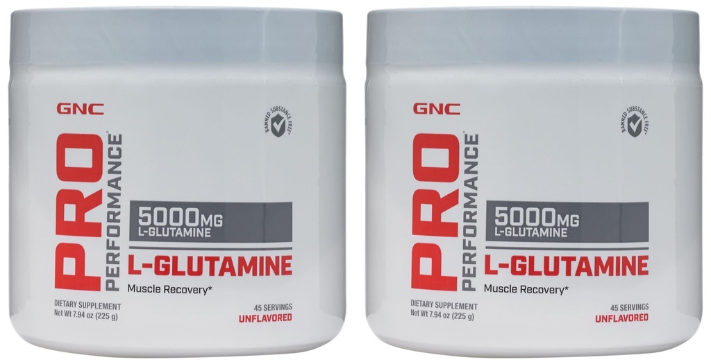 GNC Pro Performance L-Glutamine 5000 mg - 50 Servings - 0.55lbs, 250 gm (Unflavored) (Pack of 2)