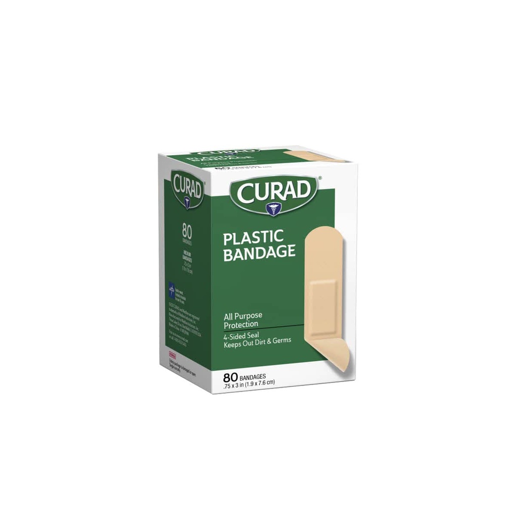 Bandes en plastique curad .75 X 3 pouces 80 Chaque