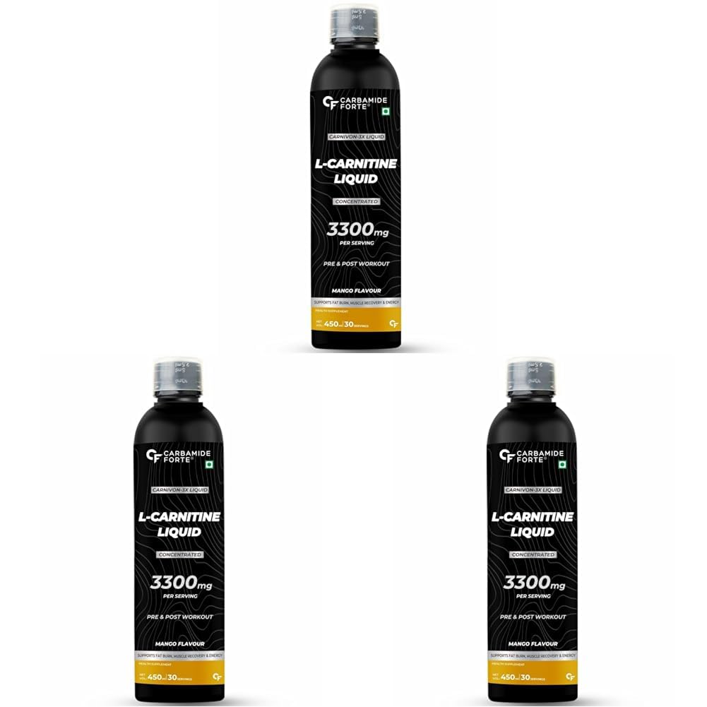 Carbamide Forte L Carnitine Liquid 3300mg Per Serving with Added Vitamins - Mango Flavour - 30 Servings - 450ml (Pack of 3 count)