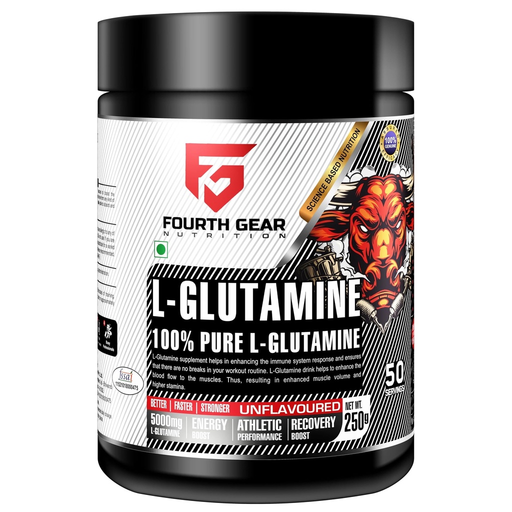L-Glutamine 100% Pure Micronized | 5000mg per Serving | Unflavoured Muscle Recovery, Energy & Performance Supplement | 250g (50 Servings) | Vegetarian