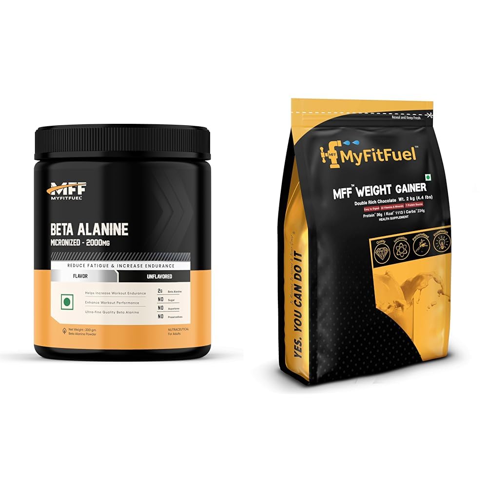Beta Alanine (200 gm) Unflavoured | MyFitFuel MFF Weight Gainer 2 kg (4.4 lbs) Double Rich Chocolate