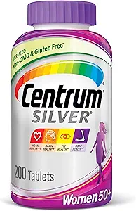 Centrum Silver Women's Multivitamin for Women 50 Plus, Multivitamin/Multimineral Supplement with Vitamin D3, B Vitamins, Calcium and Antioxidants, Gluten Free, Non-GMO Ingredients - 200 Count