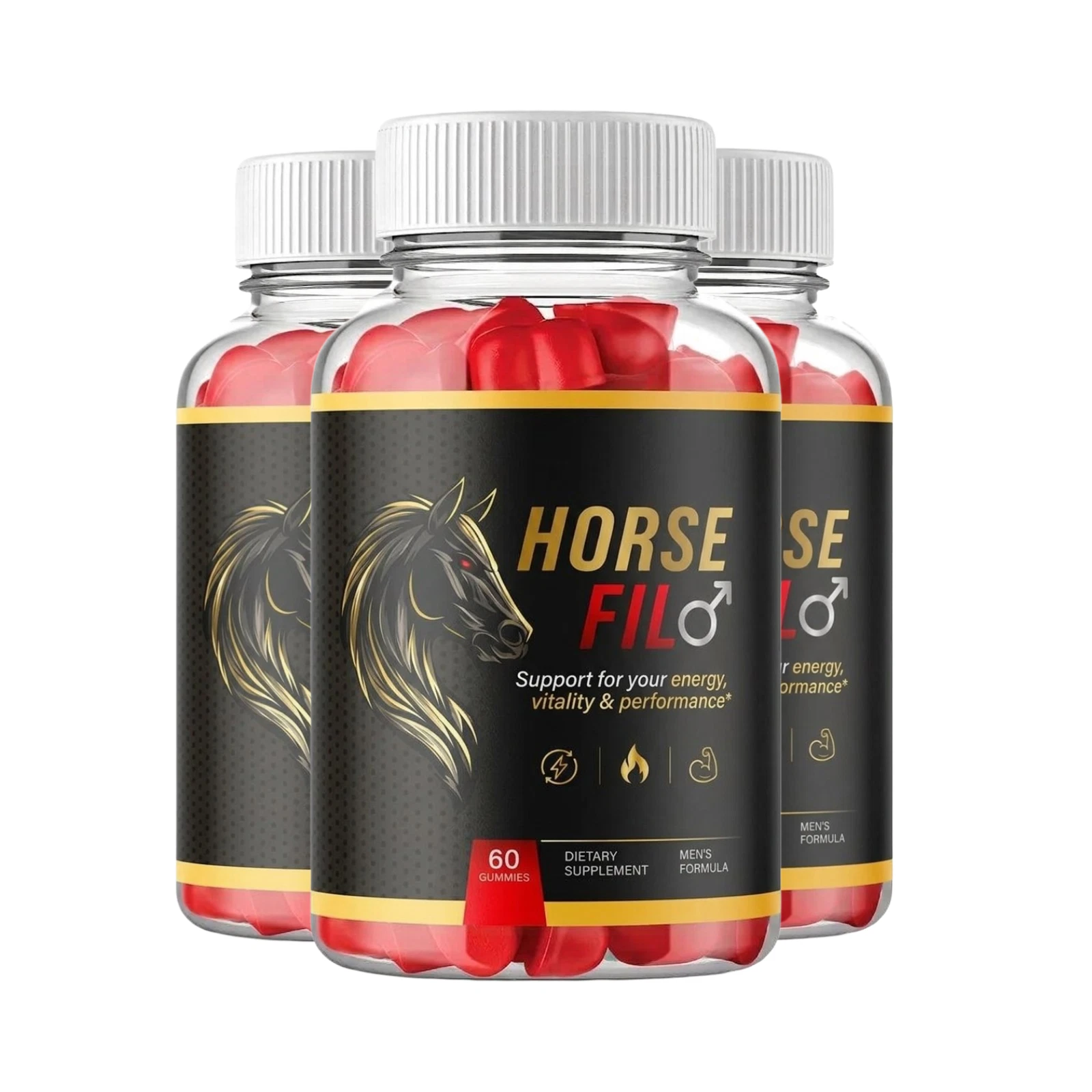 3-Pack Horsefil Gummies - Horse Fil Overall Male Support Gummies - 180 Gummies