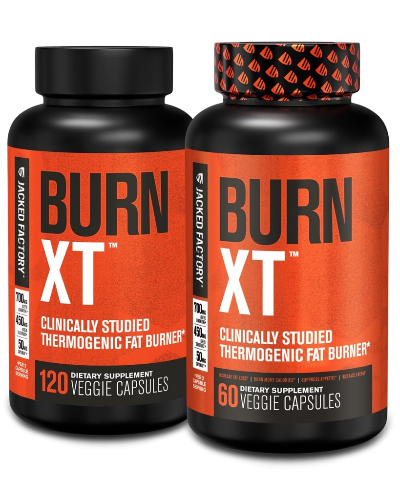 Jacked Factory Burn-XT Klinisch studierte Fat Burner & Weight Loss Supplement - Appetit Suppressant & Energy Booster - mit Acetyl L-Carnitin, Green Tea Extract und mehr - 180 Natürliche Diät Pillen
