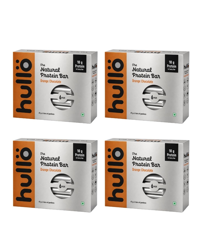 Hullo The Natural Protein Bar | High Fiber & Rich in Omega 3, 6, and 9 | Healthy Snack for Gym, Office & Travel | Dairy Free, Soy Free & Non Ultra Processed (Pack of 24, Chocolate Orange)