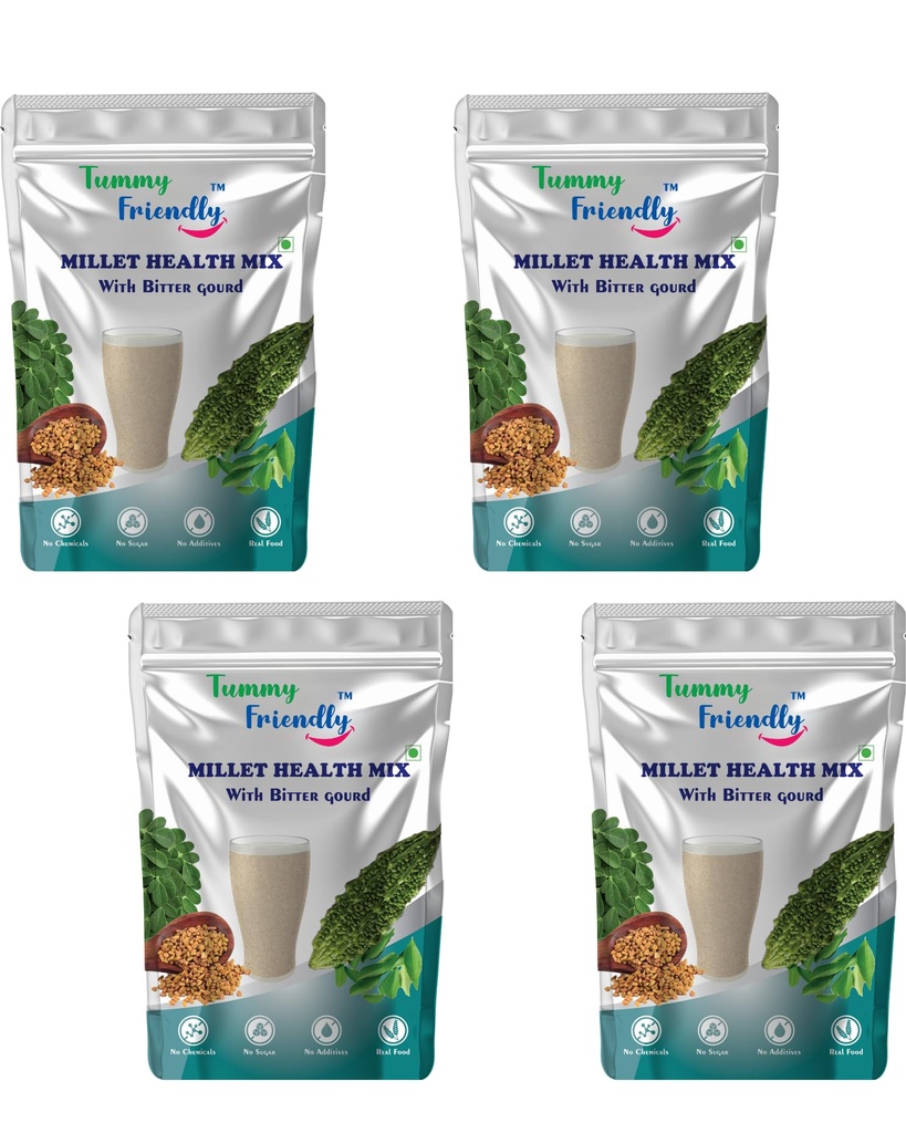 Tummy Friendly Foods Millet Health Mix with Bitter Gourd | Multi Millet Health Mix Powder for Adults Organic | Bitter Gourd, Methi Seeds, Moringa Leaves for Diabetes | 400g, (100g each pack)