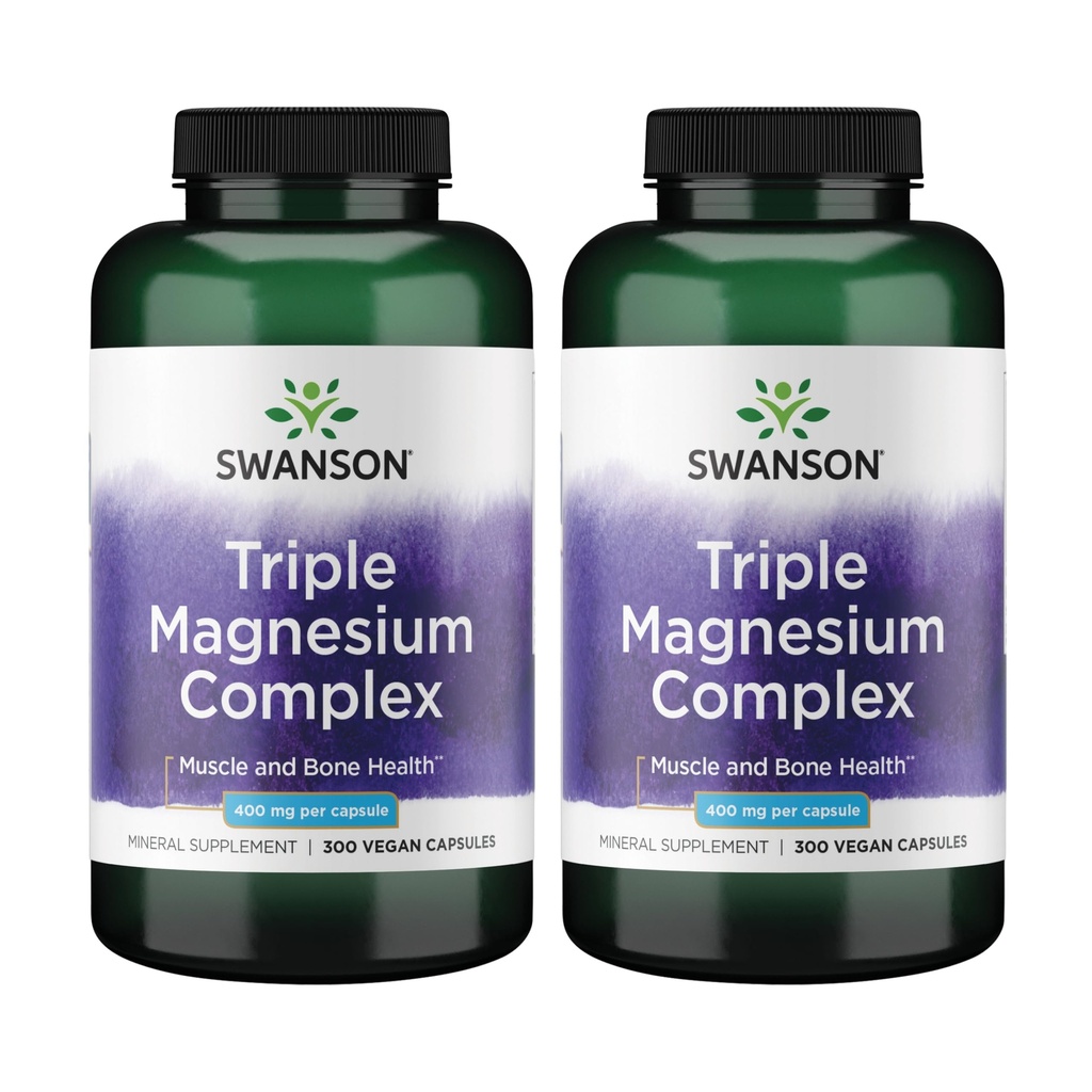 Swanson Tripla Magnesio Complesso - Supplemento minerale - Supporto naturale - Con Citrato, Ossido & Aspartate - (300 capsule, 400mg Ogni, 2 Pack)