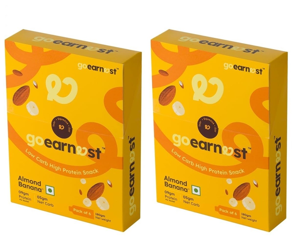 Goearnest Almond Banana Low Carb, High Protein Snack | 9g Protein, 5g Carbs | No Added Sugar, High Fibre, Gluten Free | 30g, Pack of 2
