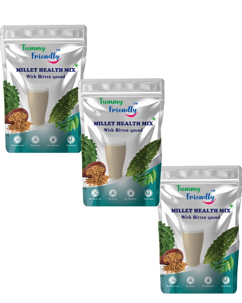 TummyFriendly Foods Certified Organic Health Mix Powder For Adults, Women. Made with Sprouted Ragi Powder, Green Moong, Oats, Nuts, Seeds | MultiGrain Millet Health Mix (BitterGourd300g)