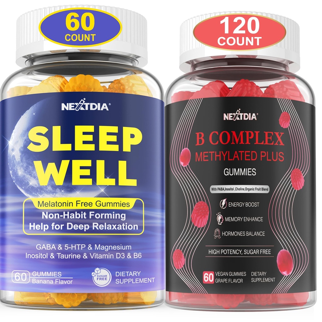 Melatonina Gommie naturali gratuite per adulti + Vitamina B Gummies complesso per le donne