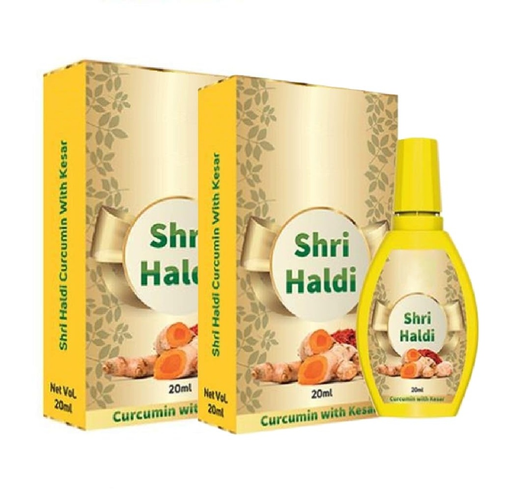Shri Haldi Drops with Curcumin & Kesar (20ml, Pack of 2) | Natural Ayurvedic Immunity Booster for Digestion, Detoxification & Glowing Skin