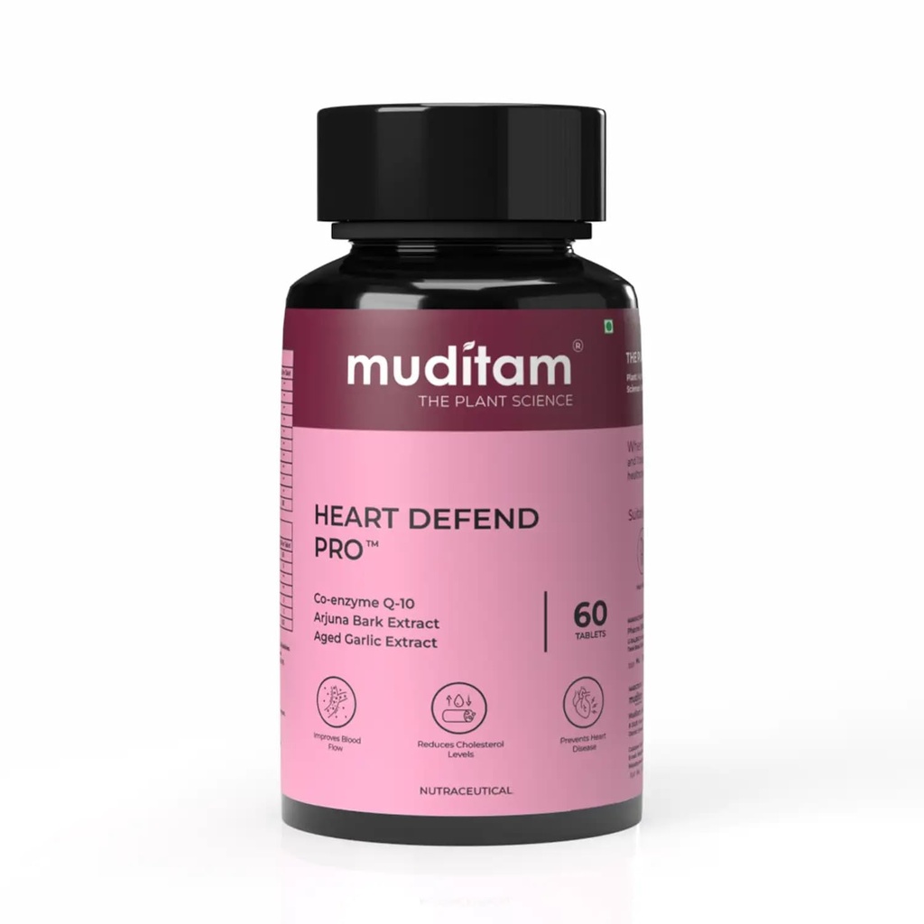 Muditam Ayurveda Heart Defend Pro – Heart Health & Cholesterol Support | 60 Tablets (30-Day Supply) | Supports Blood Pressure & Cardiovascular Function | Ayurvedic Formula | Pack of 1