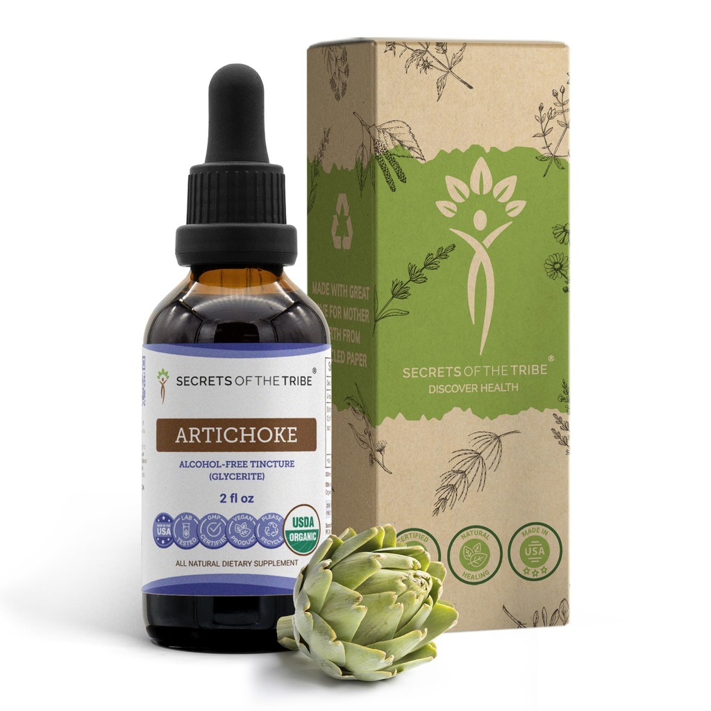 Secrets of the Tribe Artichoke USDA Organic | Alcohol-Free Extract, High-Potency Herbal Drops | Made from 100% Certified Organic Artichoke (Cynara scolymus) Dried Leaf 2 oz