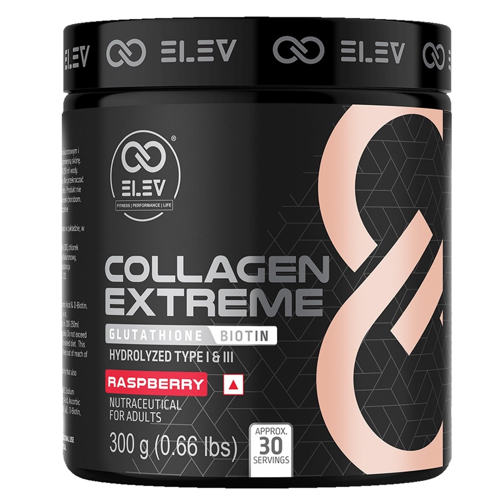Elev Collagen Extreme 300g | Marine Collagen Peptides with Glutathione, Hyaluronic Acid & D-Biotin | Raspberry | 30 Servings