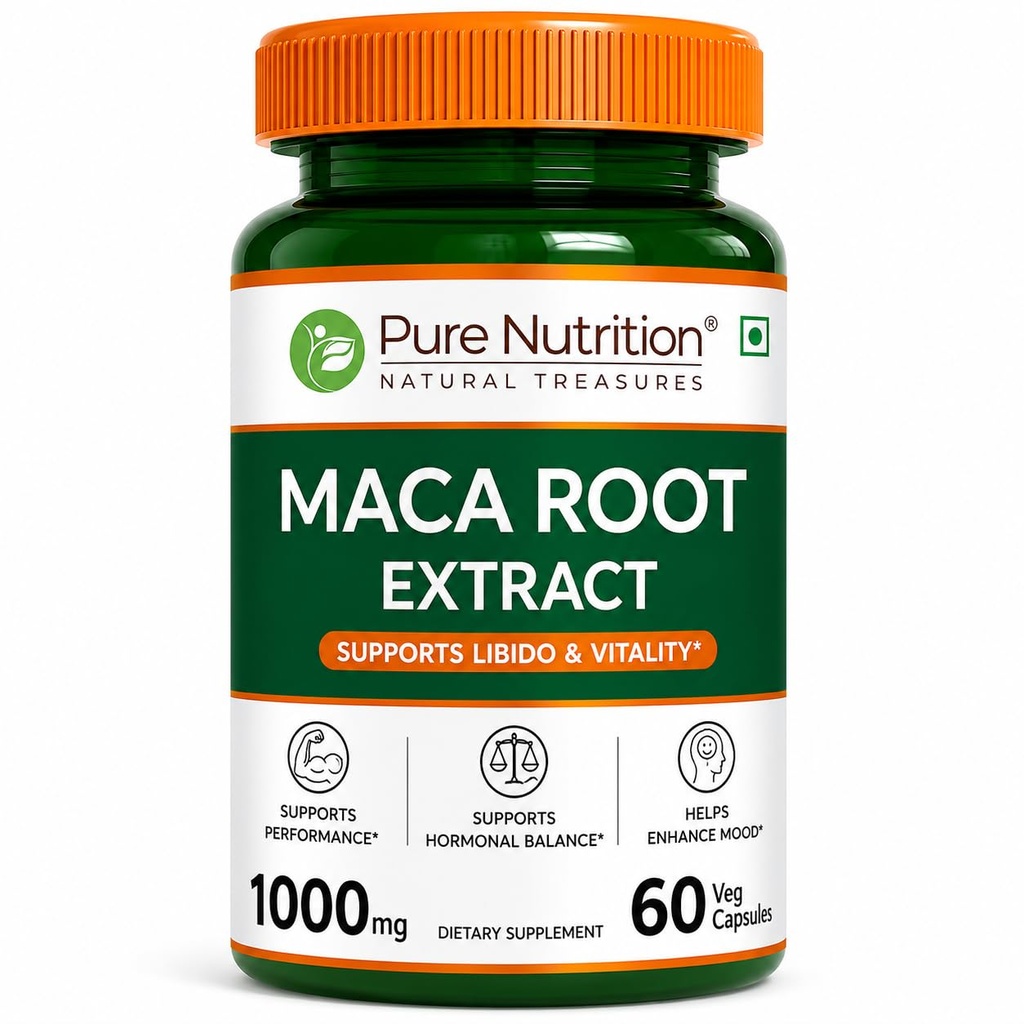 Pure Nutrition Maca Root (1000mg), 60 Veg Capsules | Multivitamin For Men And Women | Promotes Reproductive Health, Improves Energy & Enhances Performance