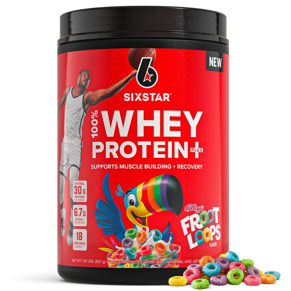 Six Star Whey Protein Powder Plus - Muscle Building & Recovery Formel mit Whey Isolate Powder, BCAAs, 30g Protein, Immununterstützung - Nach-Workout Supplement - Kellogg Froot Loops Flavor, 1,8 lbs