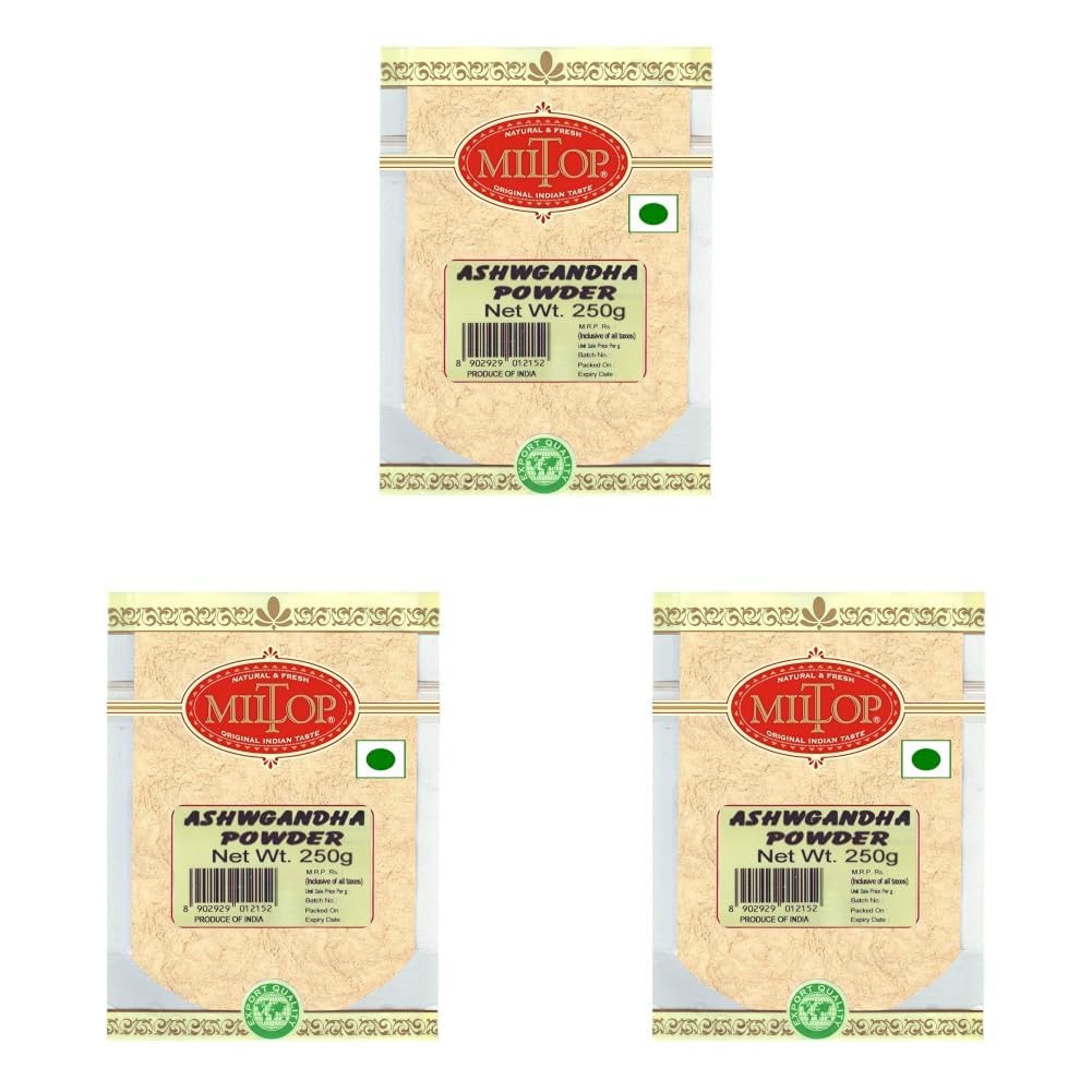 Miltop Ashwagandha Churna 250gm | Export Quality (Pack of 3)
